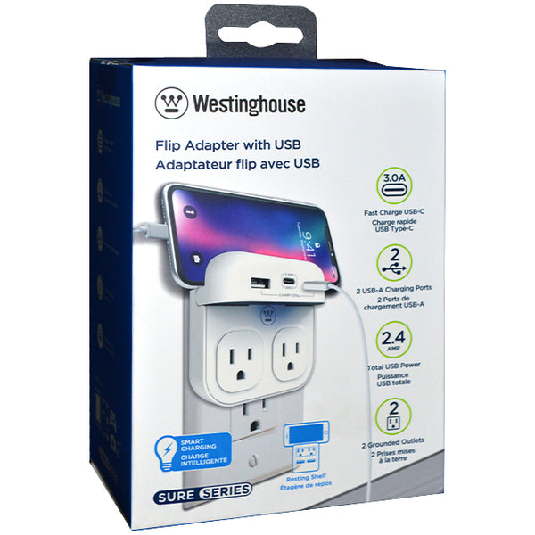 Westinghouse 2 Outlet Flip Adapter With USB