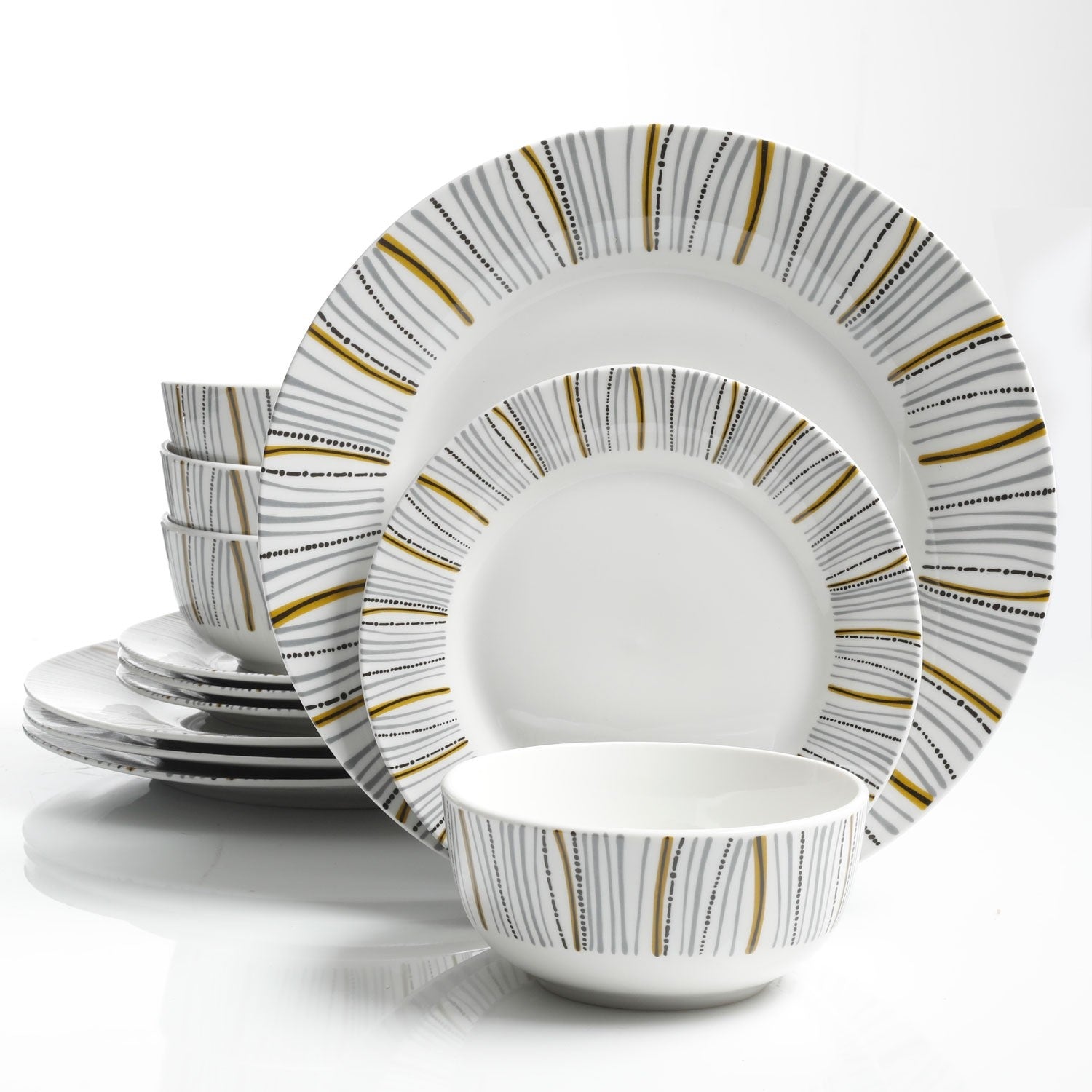 Gibson Home Classic Burst 12 Piece Dinnerware Set, White