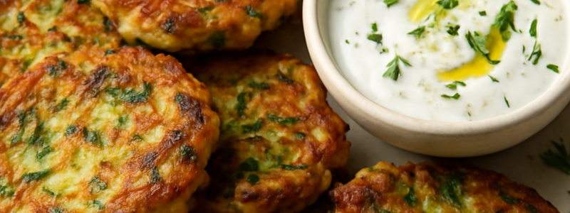 🥒 Crispy Zucchini Fritters with Herbed Yogurt Dip