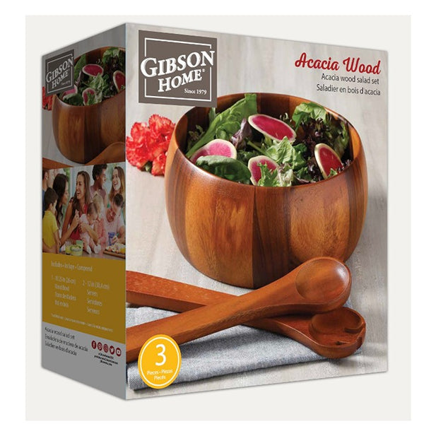 Gibson Laurel 3pc Salad Bowl Acadia wood