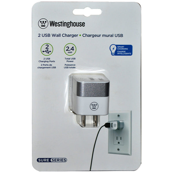 Westinghouse 2 USB Wall Outlet With Foldable Plug