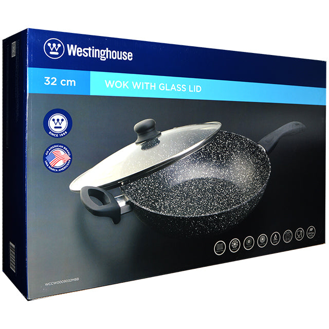 Wok Westinghouse 31,5 Cm Con Rivestimento In Marmo Antiaderente – Padella Alta In Alluminio Forgiato, Adatto A Induzione, Manico Fresco E Coperchio In Vetro - 4