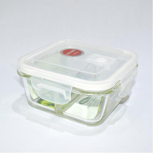 Glass 2 section storage dish w/snap lid 690 ML
