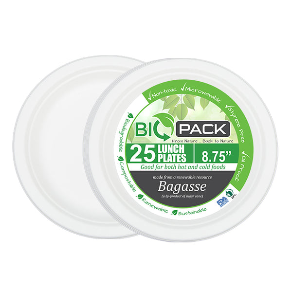 BioPack Bagasse Round Lunch Plate 8.75"  (25 Pack)