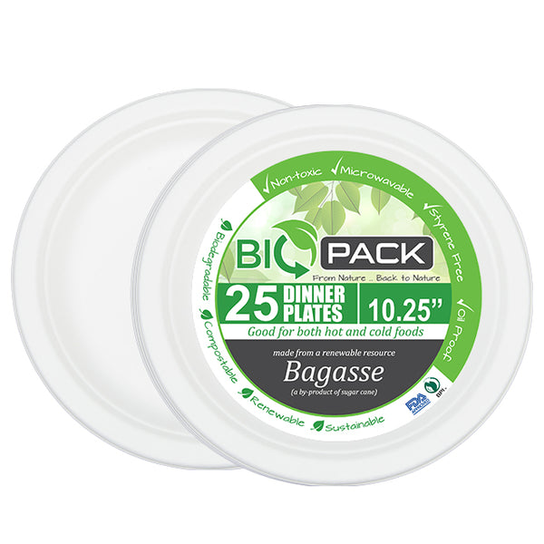 BioPack Bagasse Round Lunch Plate 10.25"  (25 Pack)