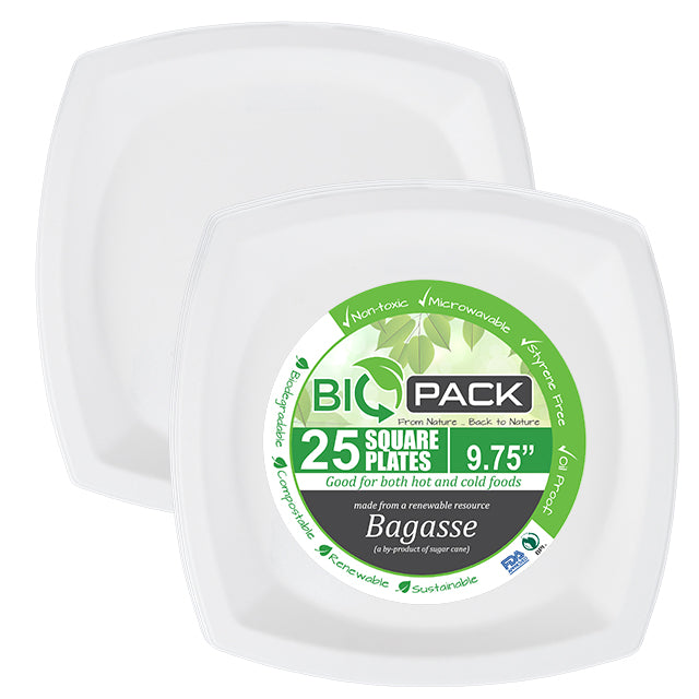 BioPack Bagasse Square Plate 9.75"  (25 Pack)