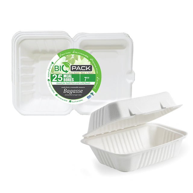 BioPack Bagasse 7" Meal Box (25 Pack)