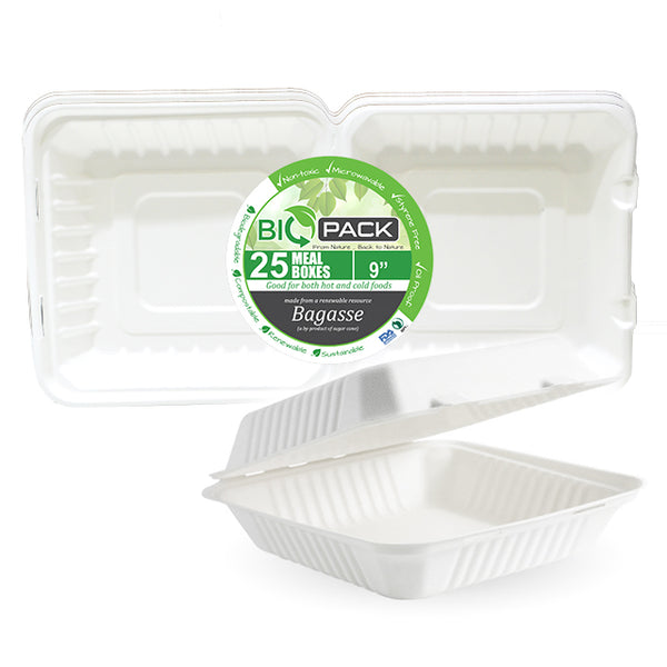 BioPack Bagasse 9" Meal Box (25 Pack)