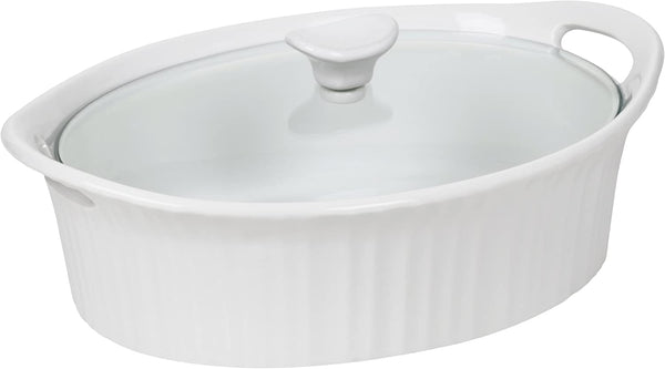 Corningware French White III Oval Casserole with Glass Cover, 2.5-Quart
